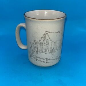 Vintage Manoir Pottery collection Scenic Ceramic Mug- cottage farm scene- beige